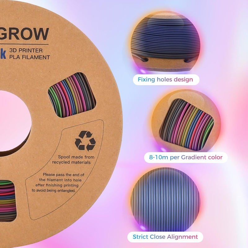 Comgrow Rainbow Colors Silk PLA 3D Printer Filament, PLA Filament 1.75mm, Dimensional Accuracy +/- 0.02 mm, 1KG Spool, Coextrusion 3D Filament with Shiny Silk Rainbow Red - Image 2